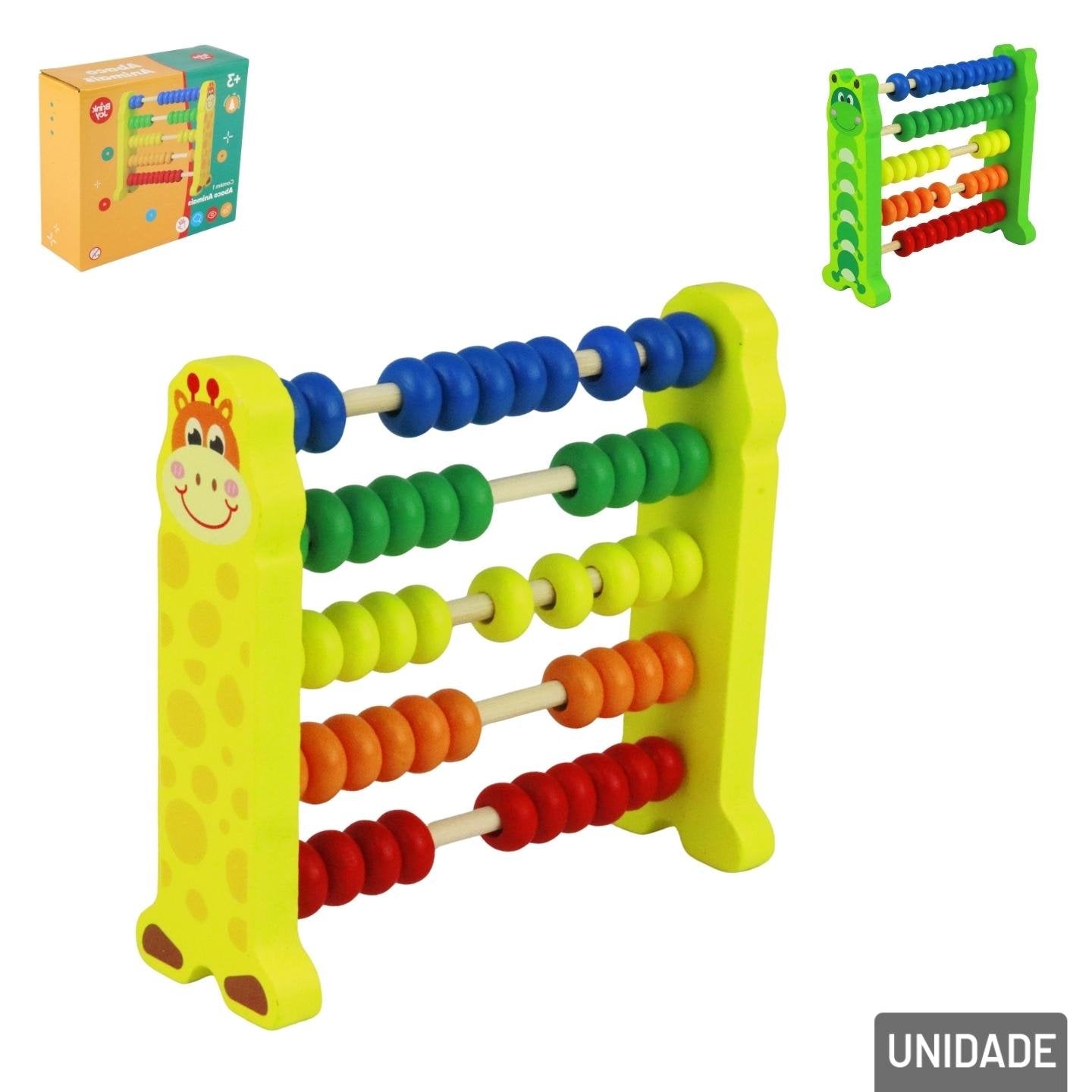 ábaco de Madeira 14cm 5 Hastes Animais Sortidos