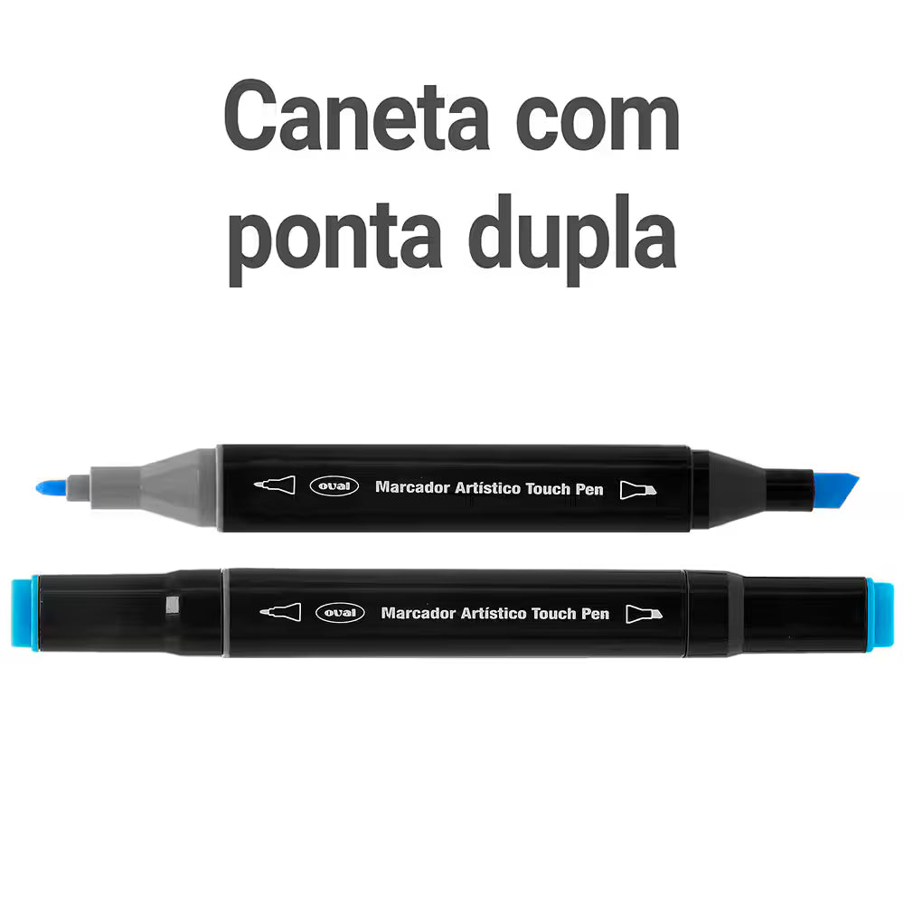 25 - Caneta Marcadora Artística Touch Pen 60 Cores Ponta Dupla (Chanfrada e Fina) com Estojo com Zíper, Oval - BT 60 UN