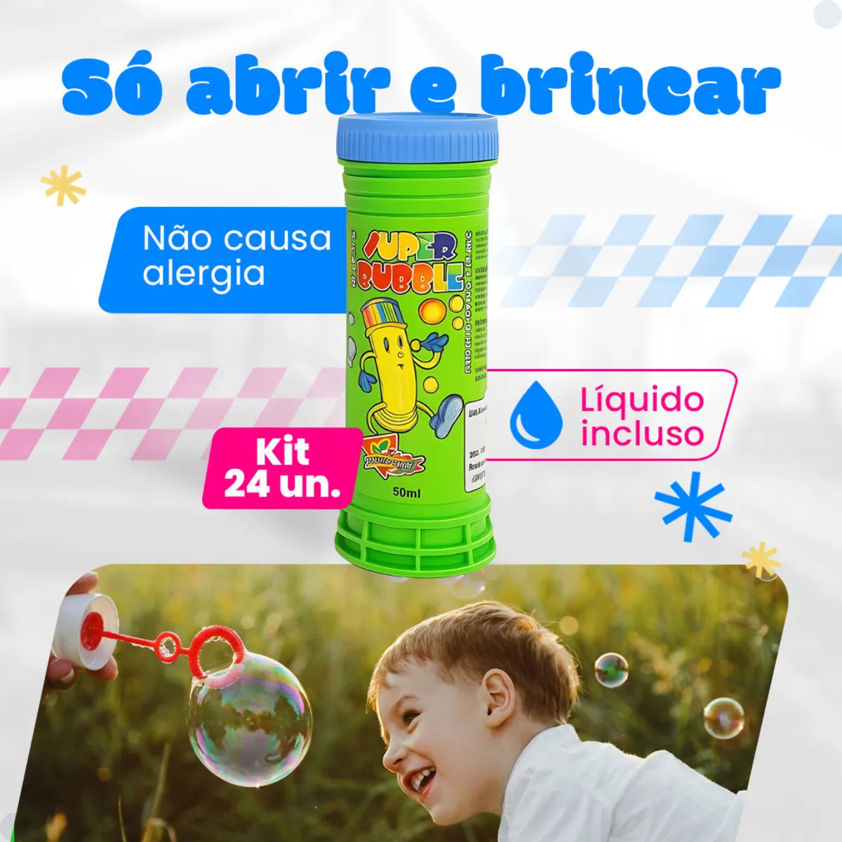 73 - Kit 24 Bolha De Sabão Bolhinha Lembrancinha Aniversário Fazedor De Bolhas De Sabão Lança Bolha Gigante Criança Infantil Kit Brinquedos Aniversário Atacado Colorido Babuu Brinquedos Educativos