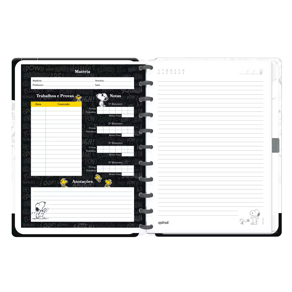 34 - Caderno de Disco Snoopy Grande (200×275 mm) com 80 Folhas Pautadas Gramatura 90g Spiral Sno - PT 1 UN