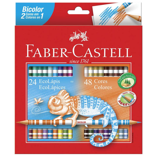 11 - Lápis de Cor Redondo 48 Cores 24 Lápis Bicolor, Faber-Castell - CX 1 UN