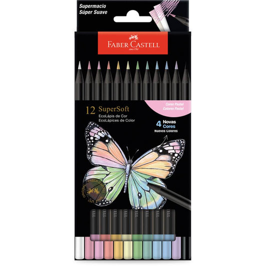 12 - Lápis De Cor Supersoft, redondo, 12 Cores Pastel, Faber-Castell ET 12 UN