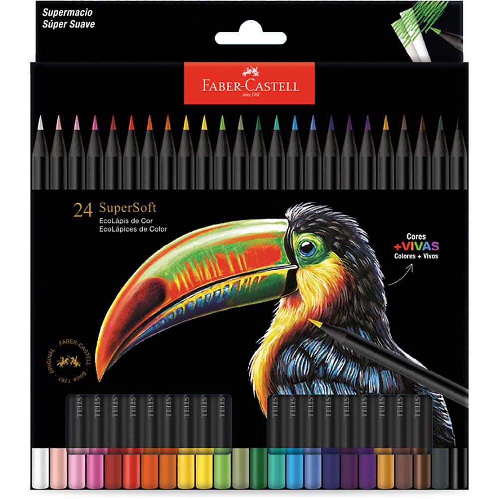 2-Lápis De Cor redondo Supersoft, 24 Cores, Faber-Castell - ET 24 UN