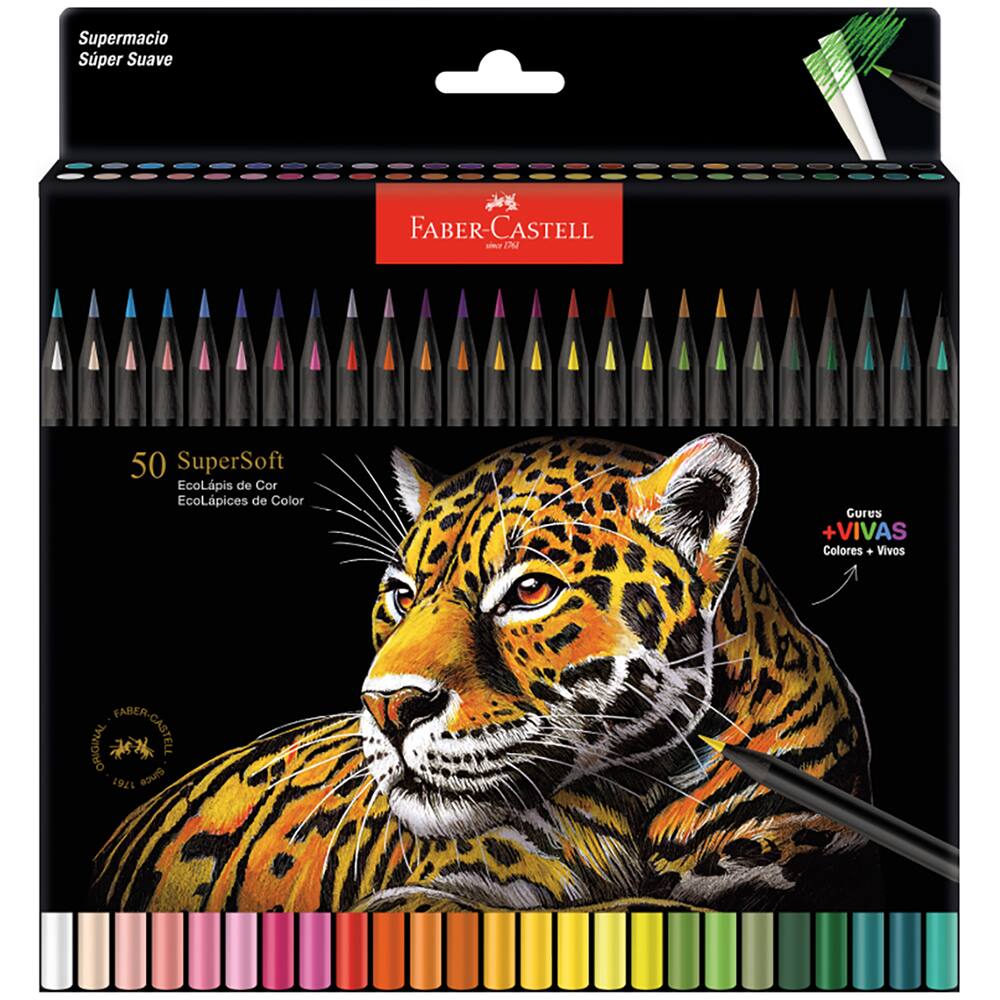 !- Lápis De Cor redondo Supersoft, 50 Cores, Faber-Castell - ET 50 UN