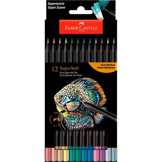 14 - Lápis De Cor redondo Supersoft, 12 Cores Metálicas, Faber-Castell - ET 12 UN