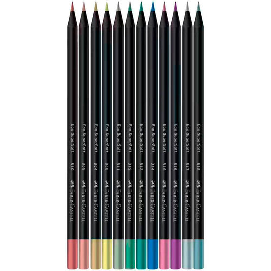 14 - Lápis De Cor redondo Supersoft, 12 Cores Metálicas, Faber-Castell - ET 12 UN