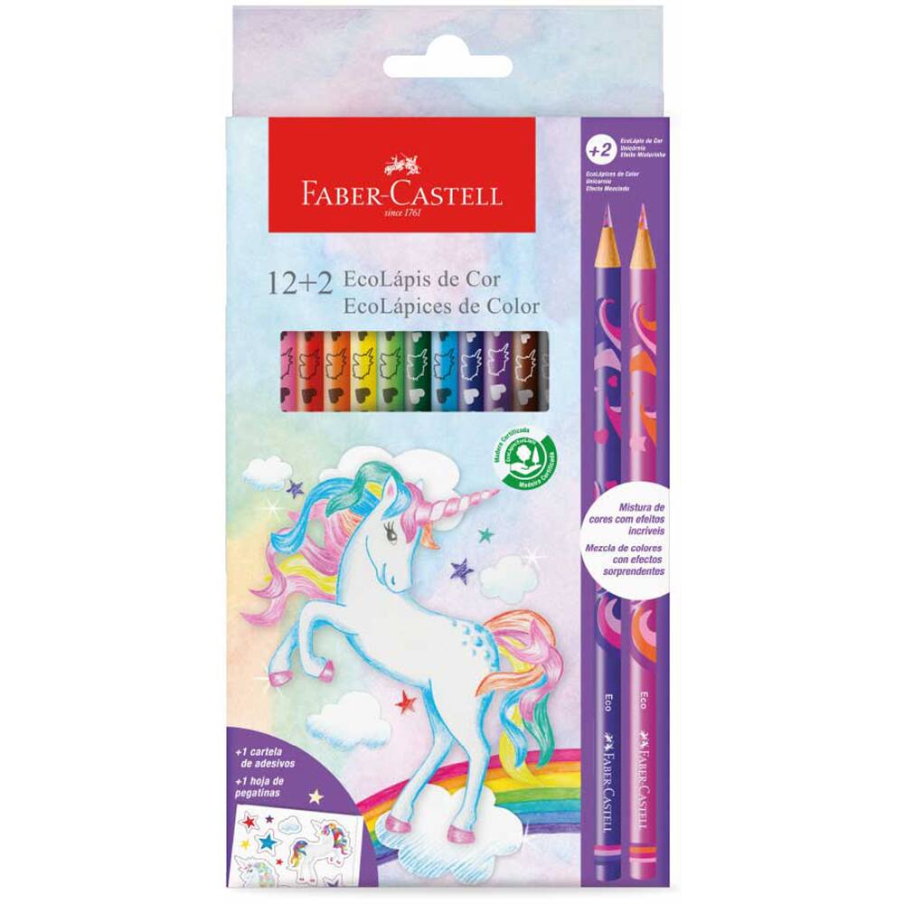 19 - Lápis de Cor Unicórnio, 12 Cores, + 2 Cores misturinhas, Faber-Castell - CX 14 UN