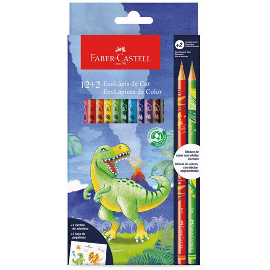 20 - Lápis de Cor Dinossauros, 12 Cores, + 2 Cores misturinhas, Faber-Castell - CX 14 UN