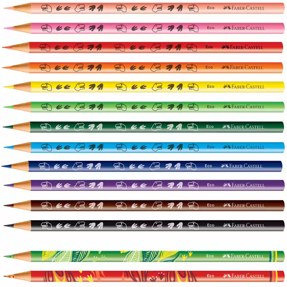 20 - Lápis de Cor Dinossauros, 12 Cores, + 2 Cores misturinhas, Faber-Castell - CX 14 UN