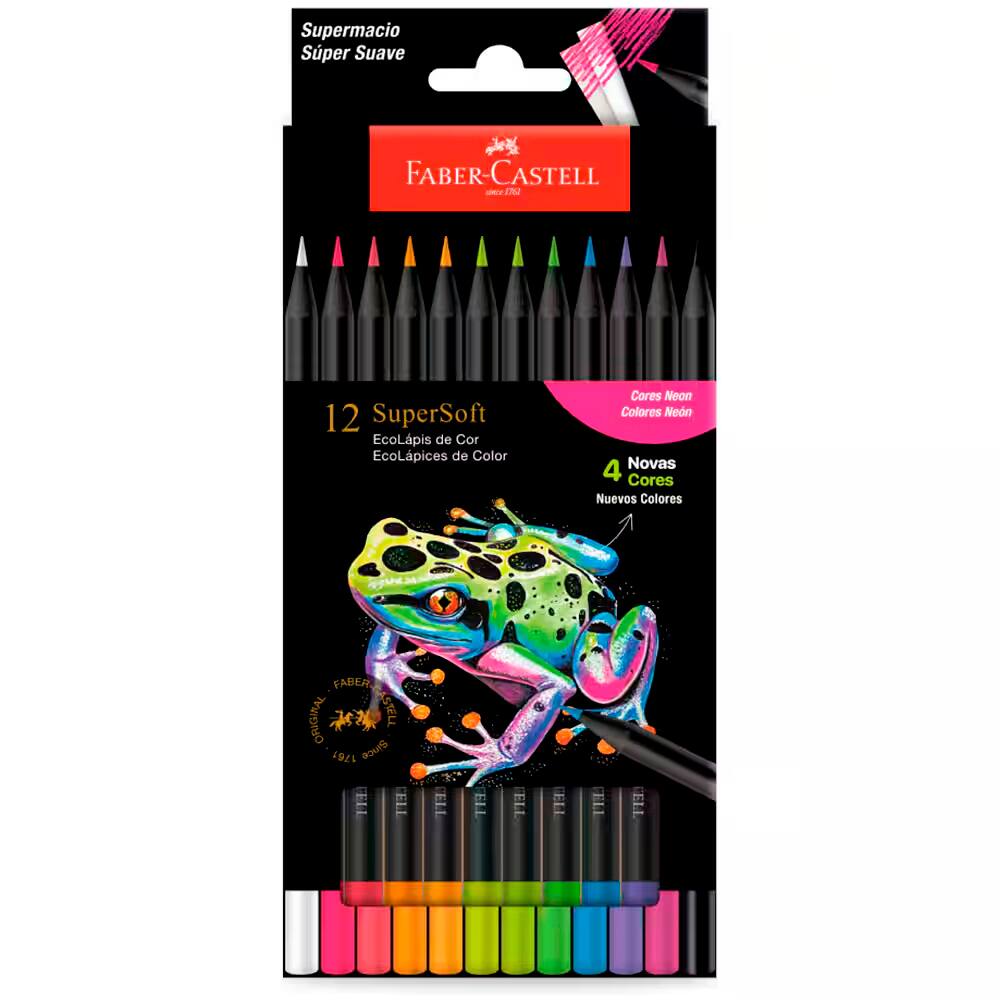 9 - Lápis De Cor Supersoft, redondo, 12 Cores Neon, Faber-Castell - ET 12 UN