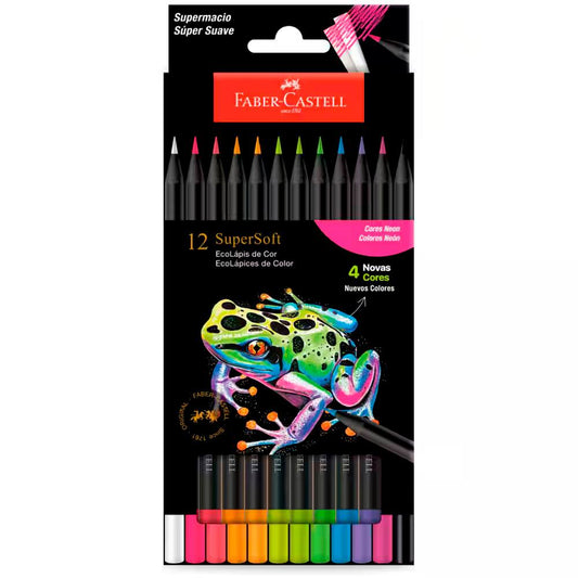 9 - Lápis De Cor Supersoft, redondo, 12 Cores Neon, Faber-Castell - ET 12 UN