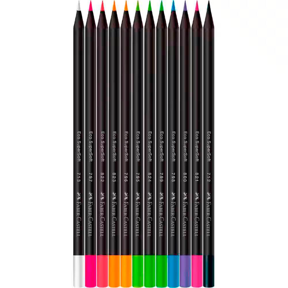 9 - Lápis De Cor Supersoft, redondo, 12 Cores Neon, Faber-Castell - ET 12 UN