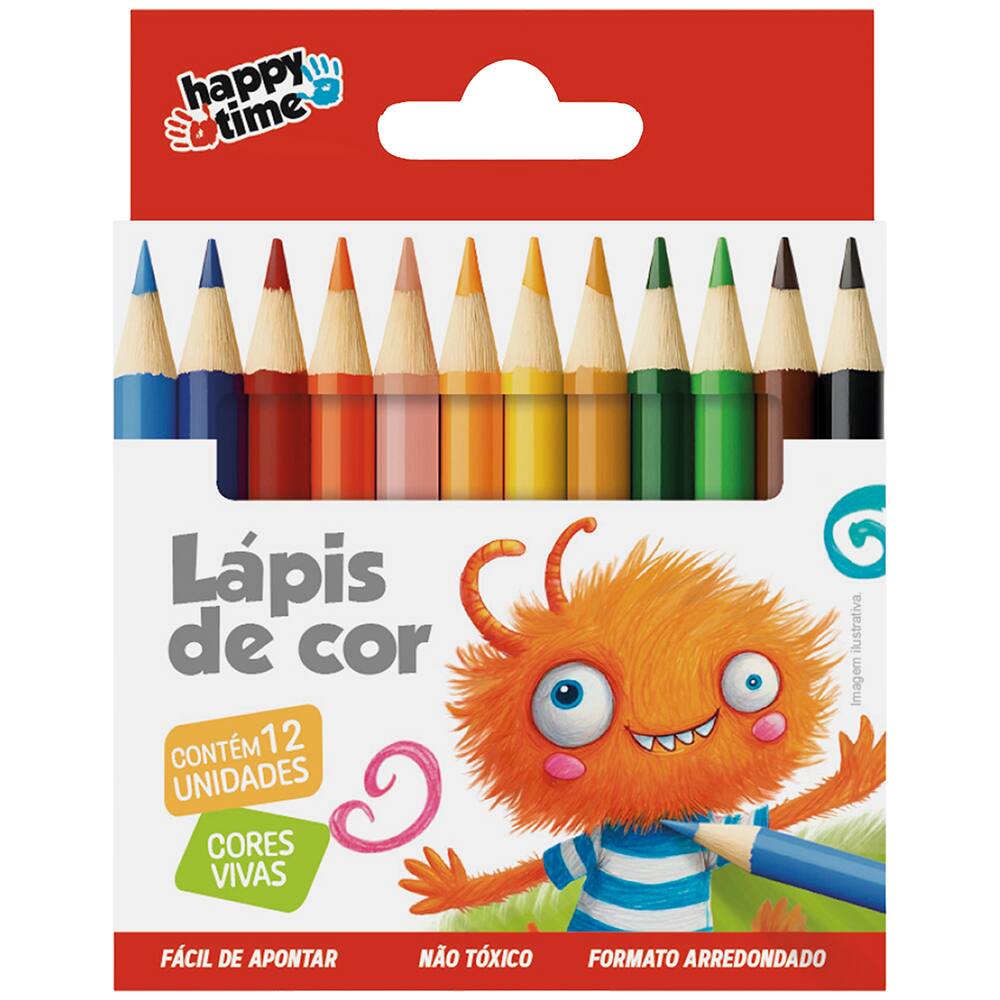 10 - Lápis de Cor 12 cores meio lápis redondo HT 11.1702 Happy-time ET 12 UN