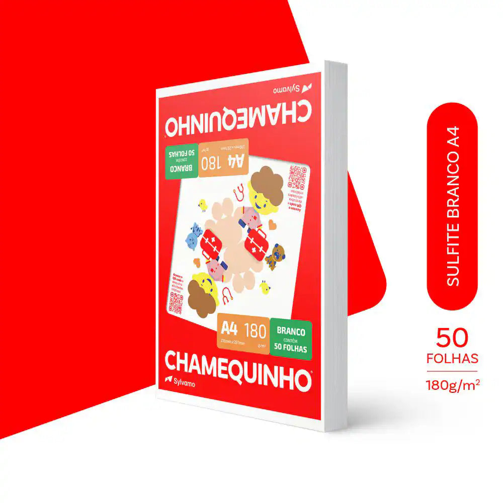23 - Papel Sulfite Alta Qualidade Chamequinho Branco A4, 180g, 210x297mm, 50 Folhas - PT 50 FL