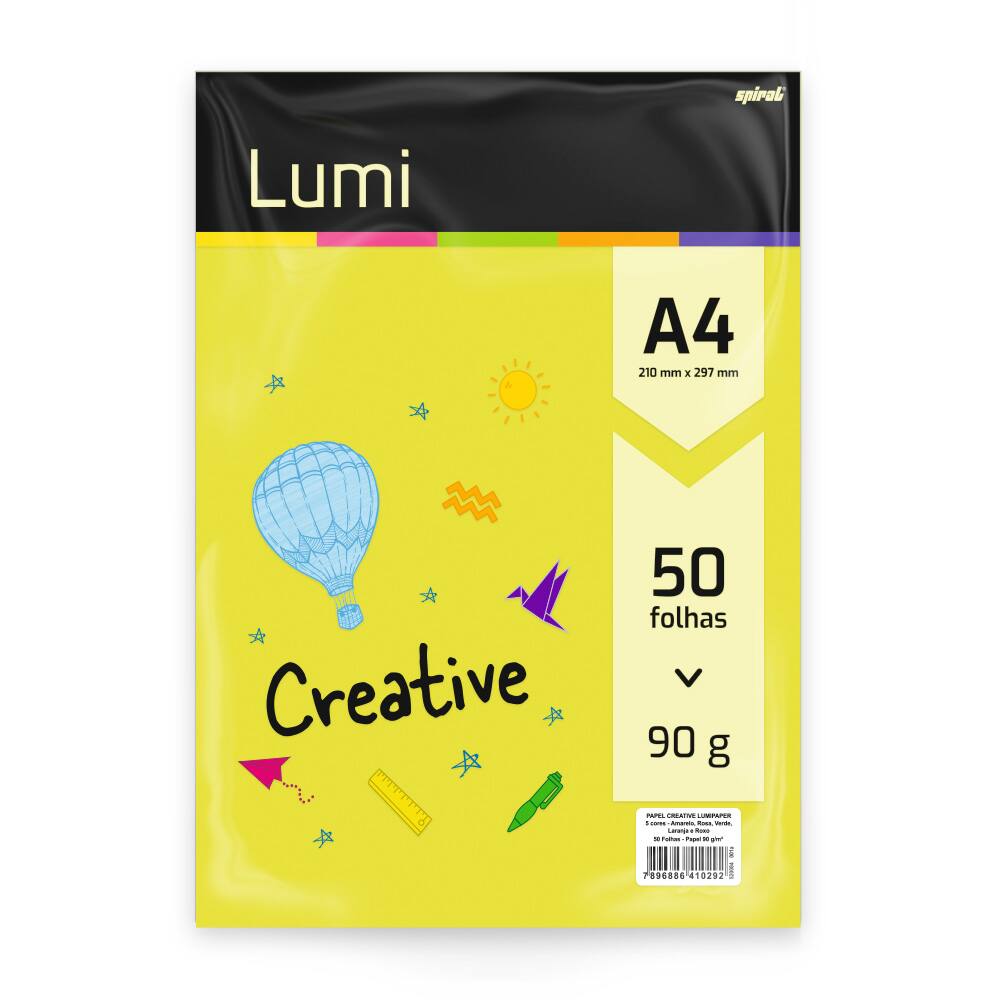 33 - Papel Creative Colorido A4 (210x297mm) 90g, 5 Cores, 50 Folhas, Spiral Lumi - PT 50 FL