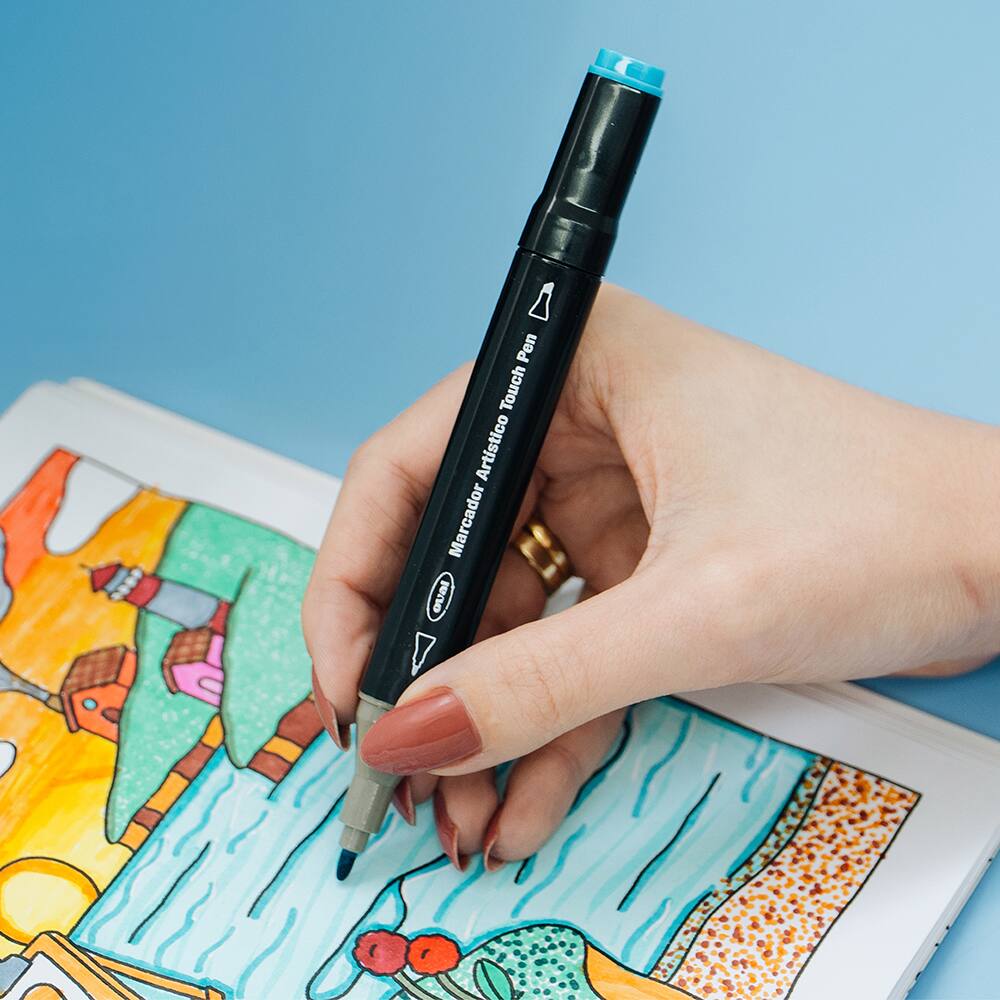 25 - Caneta Marcadora Artística Touch Pen 60 Cores Ponta Dupla (Chanfrada e Fina) com Estojo com Zíper, Oval - BT 60 UN