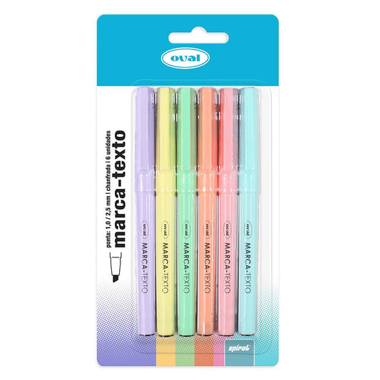 27 - Marca Texto, 6 cores em tom pastel, Oval BT 6 UN