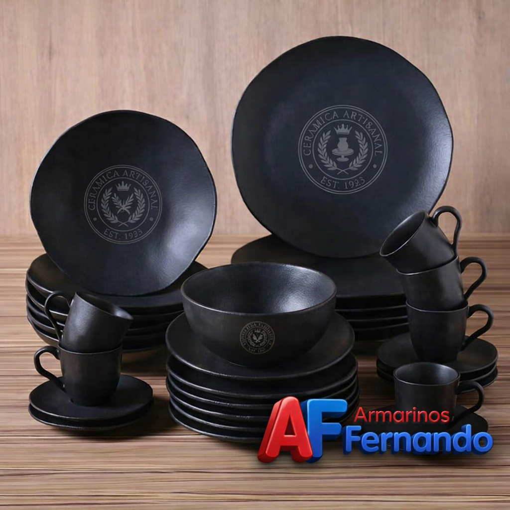 46 -Jogo Com 6 Pratos Fundos Orgânico Preto Matte Porto Brasil