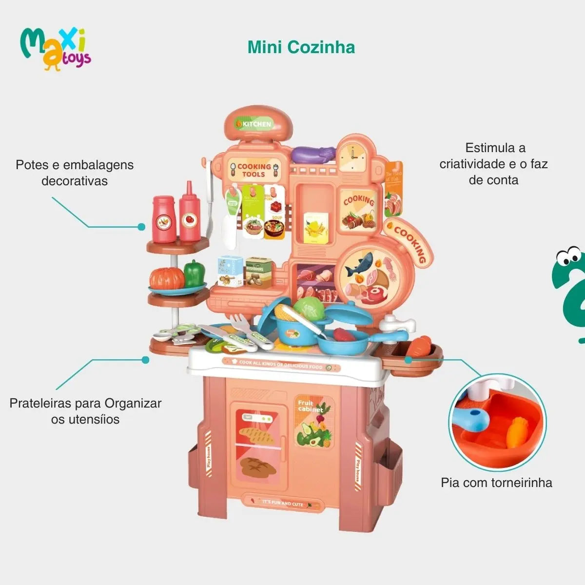 Cozinha Bancada Infantil Mini Chef Com 46 Peças Maxi Toys