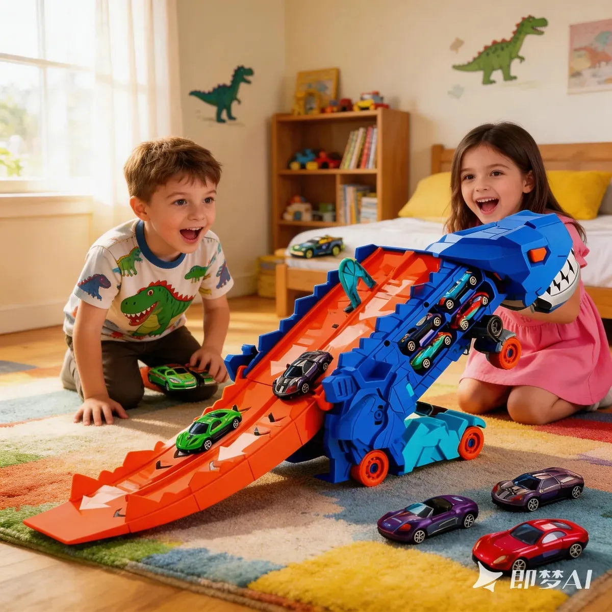 64 - Caminhão De Transporte De Dinossauro De Brinquedo W Com K