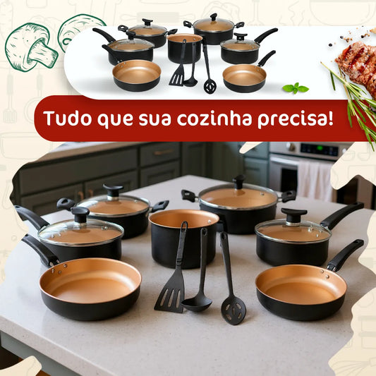 50 - Conjunto Panelas Antiaderente 10 Peças Teflon Várias Cores