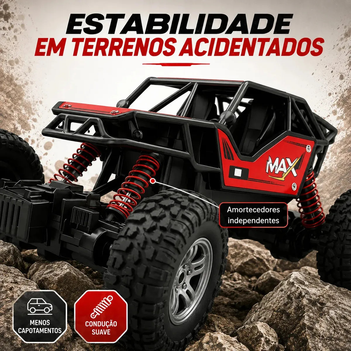 Carrinho Controle Remoto Rally Jipe Max Carro Grande Bateria Recarregavel Off Road Com Amortecedores 4x4 Brinquedo Kizumba