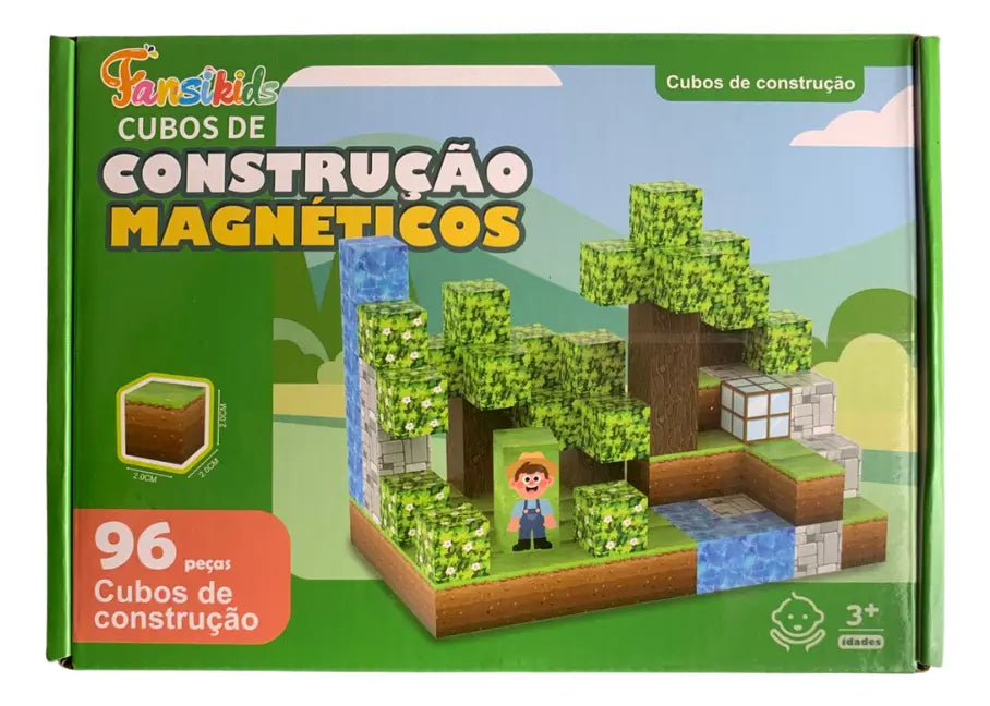 65 - Kit 96 Blocos Magnéticos Construção Educativo Fansikids Brinquedo