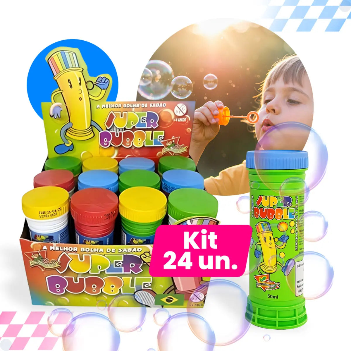 73 - Kit 24 Bolha De Sabão Bolhinha Lembrancinha Aniversário Fazedor De Bolhas De Sabão Lança Bolha Gigante Criança Infantil Kit Brinquedos Aniversário Atacado Colorido Babuu Brinquedos Educativos