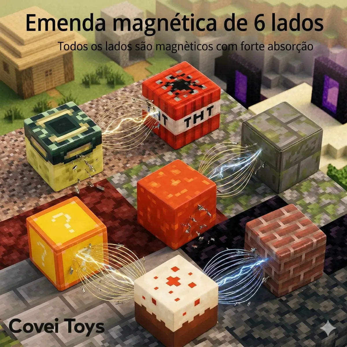 Kit 192 Blocos Imã Magnéticos Construção Montar Empilhamento Cubo Infantil Brinquedo Educativo Covei Toys