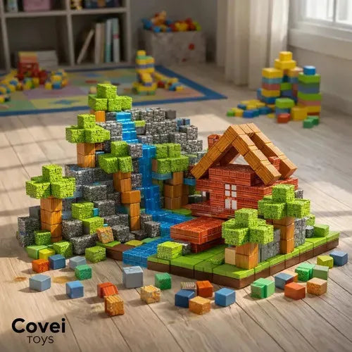 Kit 192 Blocos Imã Magnéticos Construção Montar Empilhamento Cubo Infantil Brinquedo Educativo Covei Toys