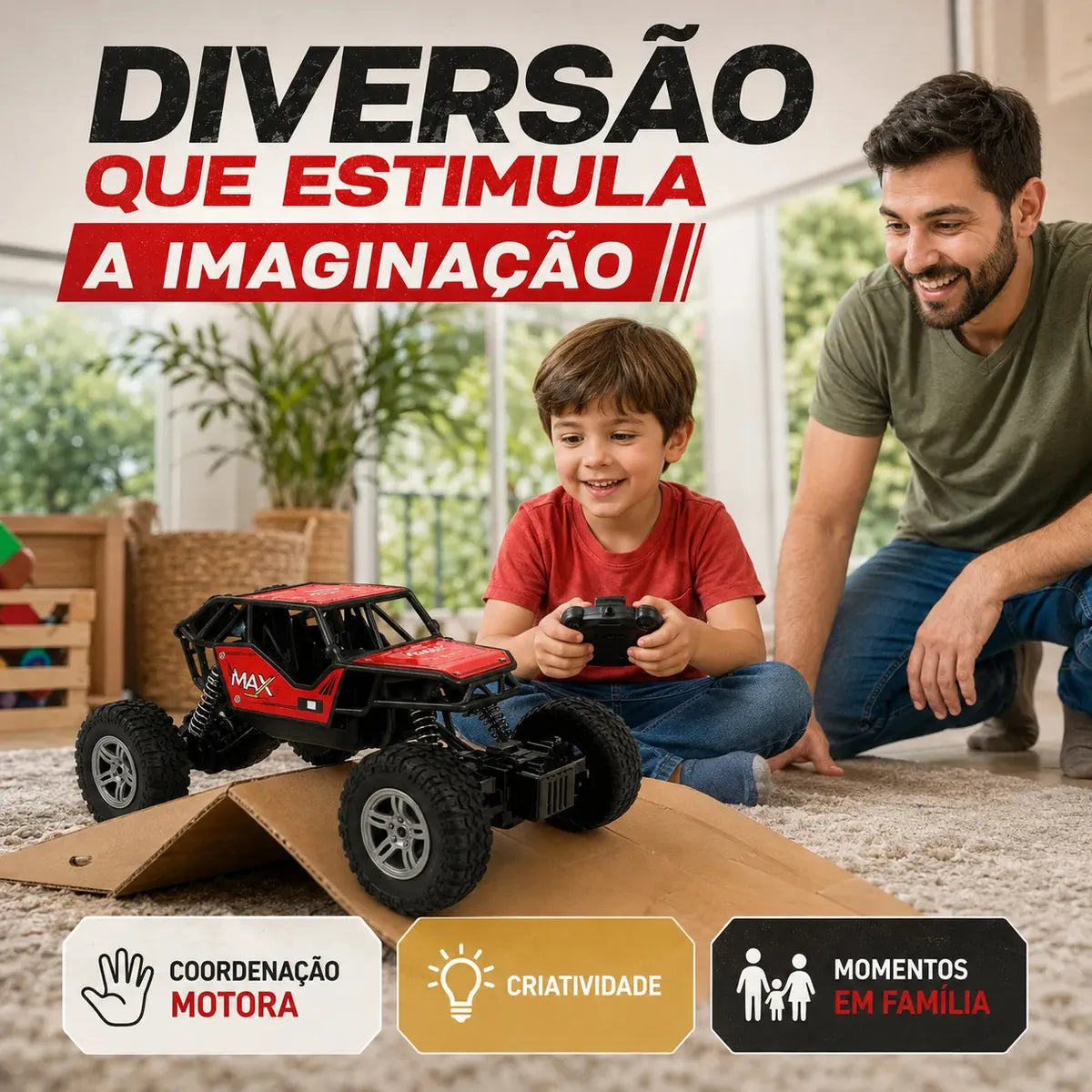 Carrinho Controle Remoto Rally Jipe Max Carro Grande Bateria Recarregavel Off Road Com Amortecedores 4x4 Brinquedo Kizumba