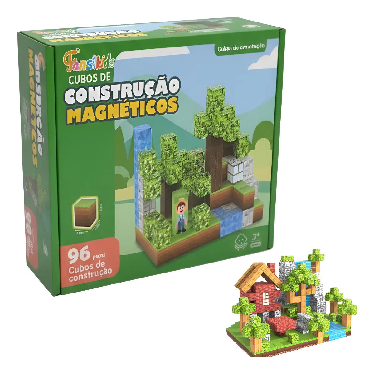 65 - Kit 96 Blocos Magnéticos Construção Educativo Fansikids Brinquedo