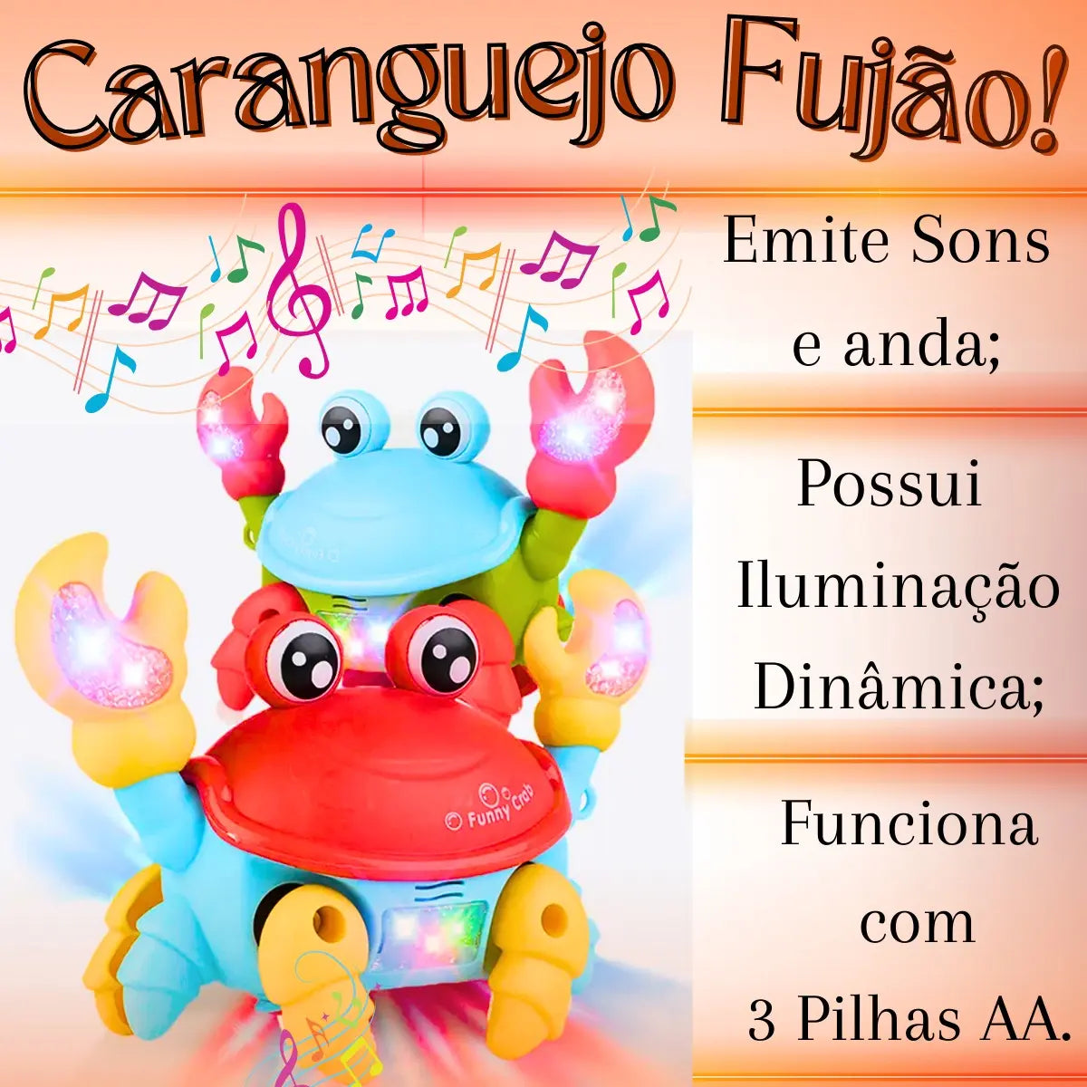68 - Caranguejo Brinquedo Fujão Sensor Dança E Som Eletrônico Top