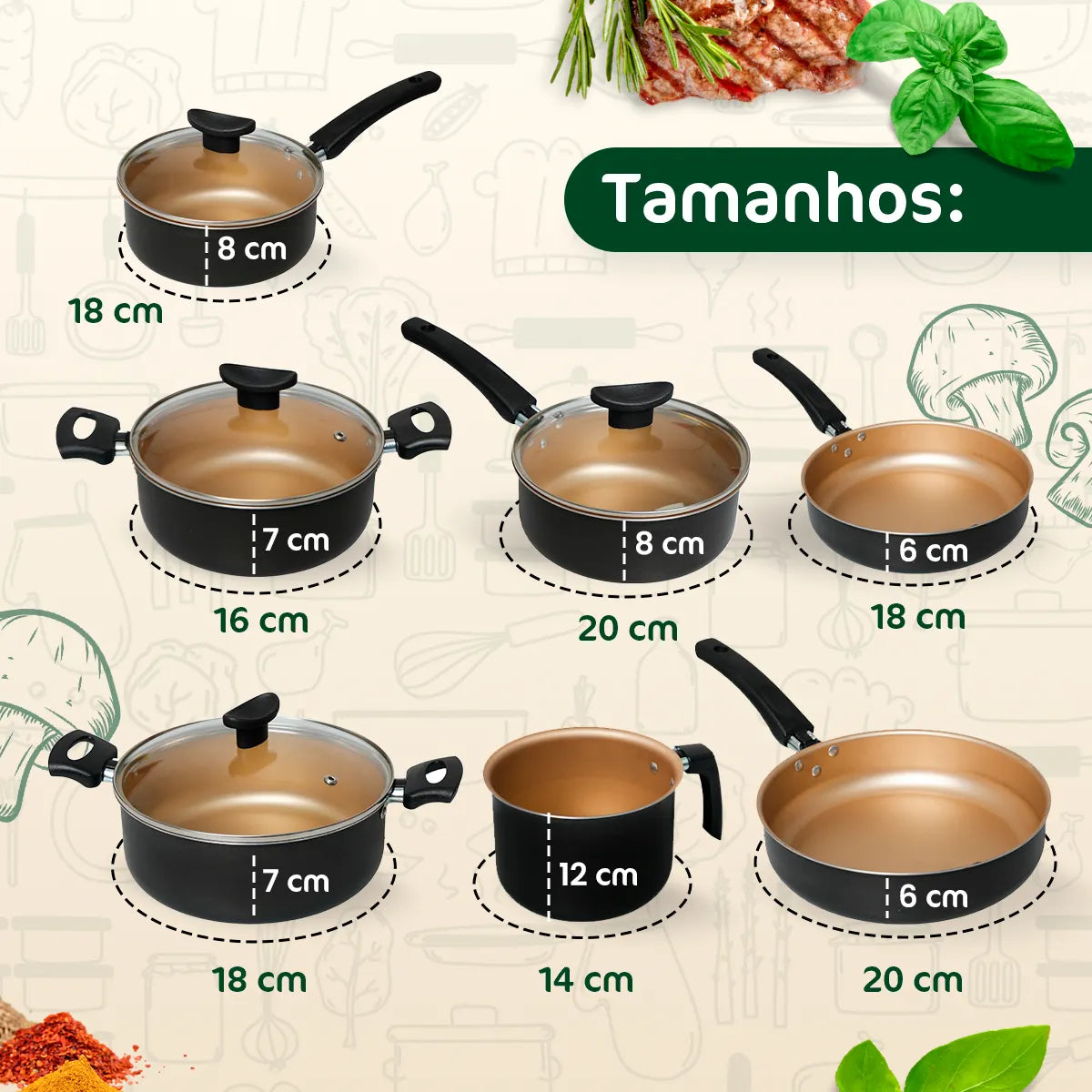 50 - Conjunto Panelas Antiaderente 10 Peças Teflon Várias Cores