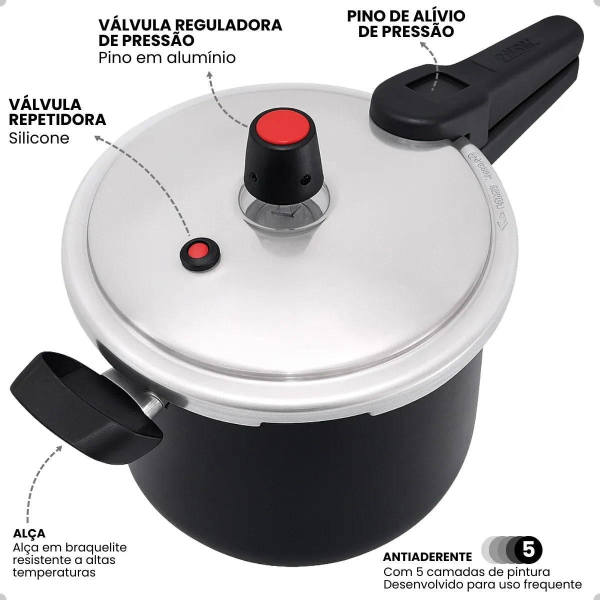 55 - Panela De Pressão 4,5 Litros Antiaderente Fechamento Externo