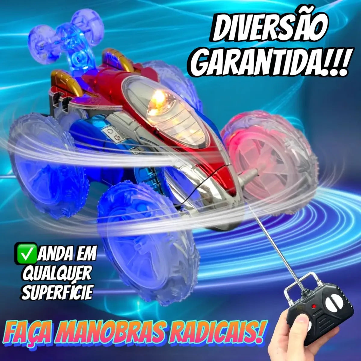 66 - Carrinho Controle Remoto Carro Maluco Gira 360o Lindo Doido