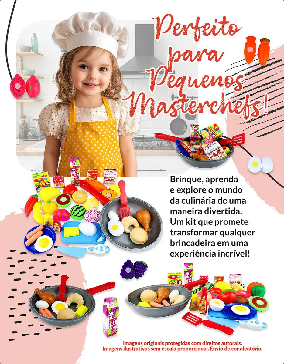 Kit Brinquedo Comidinha Infantil Frutas Velcro Frigideira 30 peças