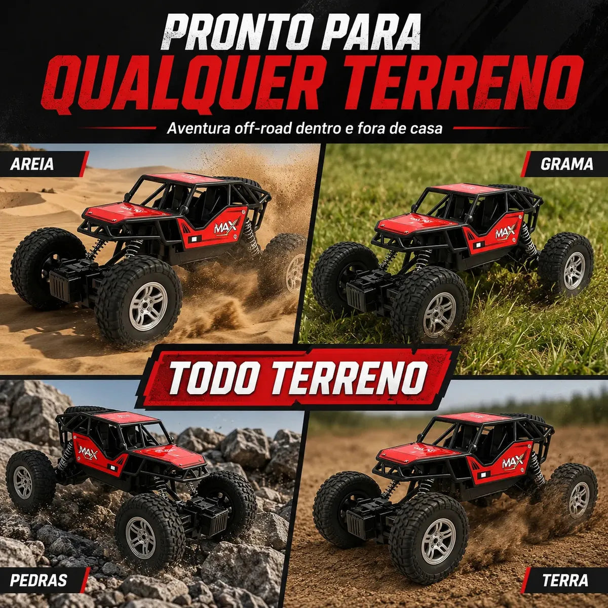 Carrinho Controle Remoto Rally Jipe Max Carro Grande Bateria Recarregavel Off Road Com Amortecedores 4x4 Brinquedo Kizumba