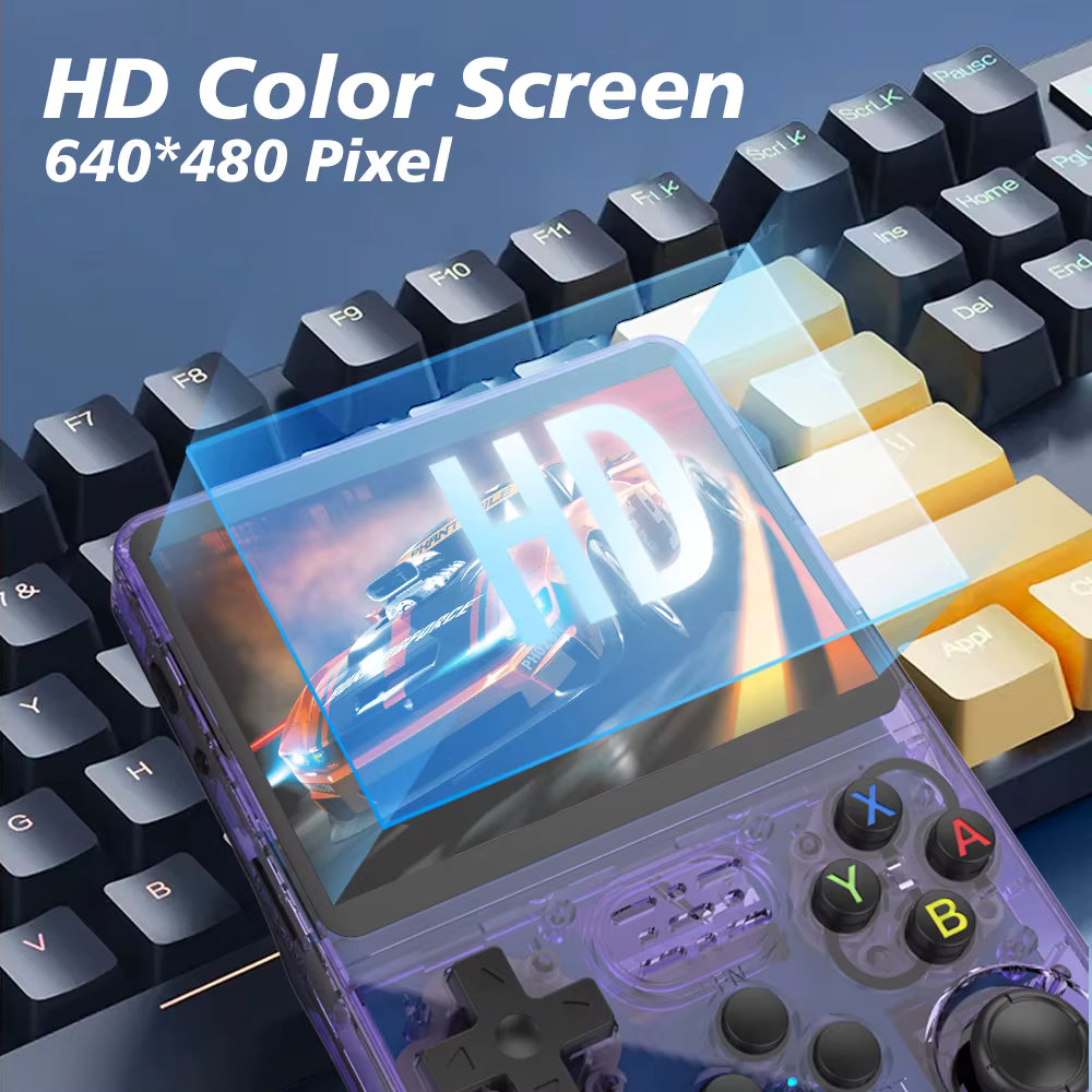 58 - R36S Console de videogame portátil retro, sistema Linux, 3.5 Polegada tela IPS, R35s Pro, Pocket Video Player portátil, 64GB jogos, 128G
