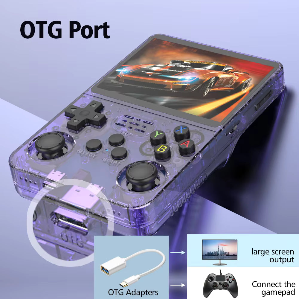 58 - R36S Console de videogame portátil retro, sistema Linux, 3.5 Polegada tela IPS, R35s Pro, Pocket Video Player portátil, 64GB jogos, 128G
